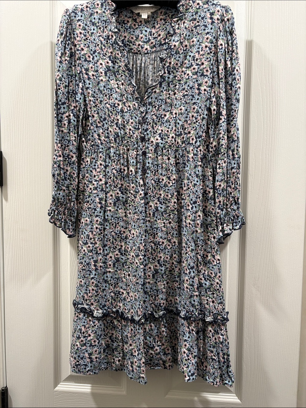 APRICOT Blue and Pink Floral Ruffle Midi Dress